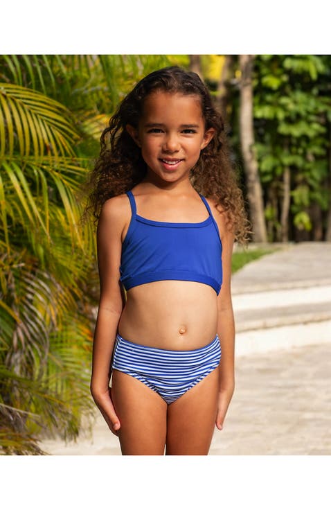 Girls Chlorine Resistant Short Sleeve Rash Guard Swim Top and Bikini Set