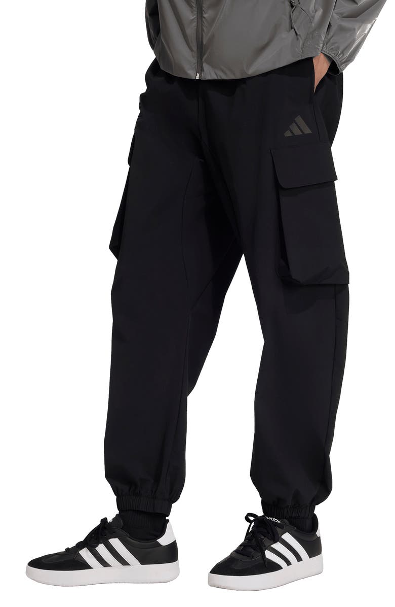 adidas Water Resistant Cargo Track Pants, Alternate, color, Black
