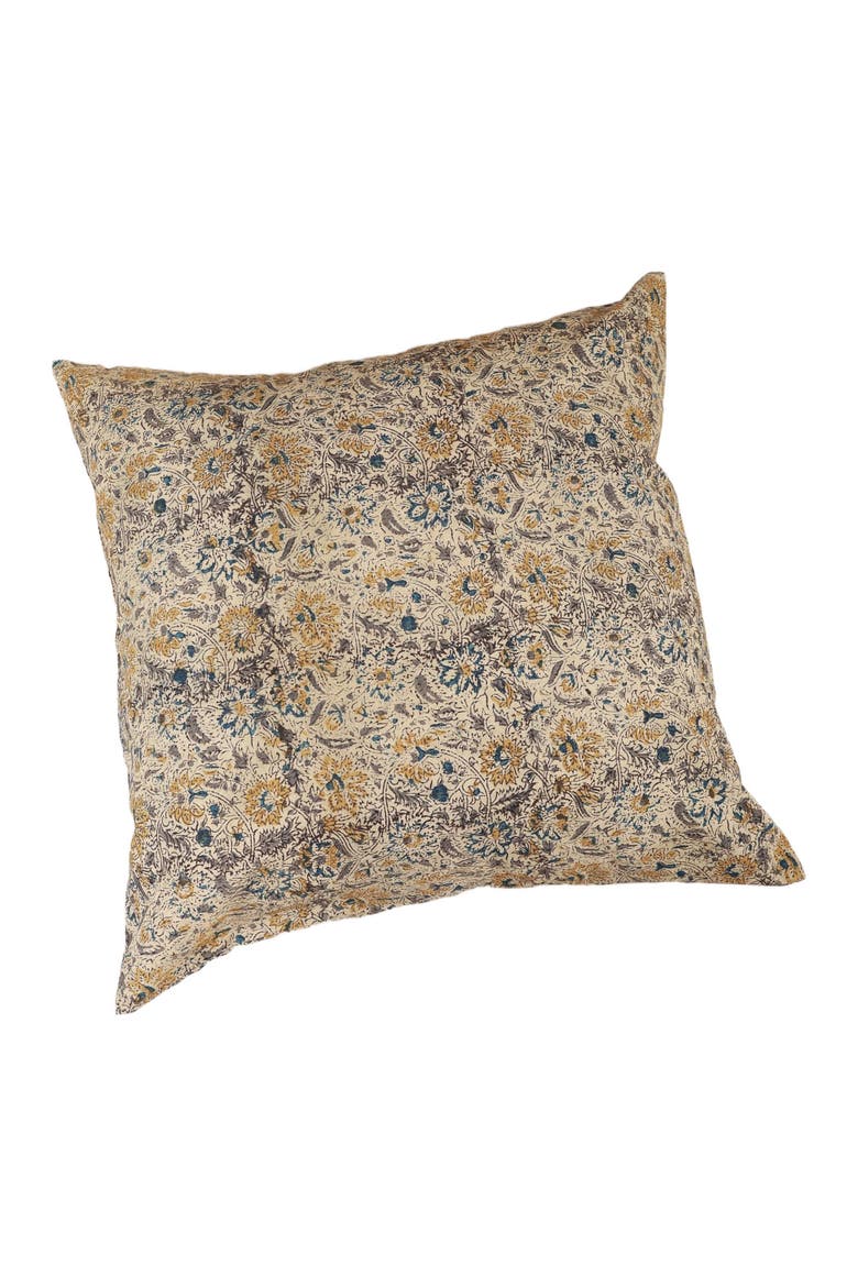 Golden Earth Kalamkari Handcrafted Pillow - Cover, Main, color, Multi-colored Foral Pattern