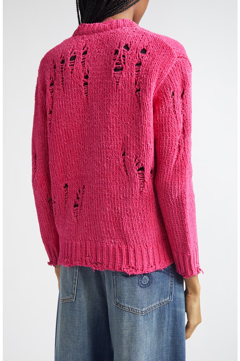 Button Detail Ripped Cotton Cardigan, Alternate, color, PINK