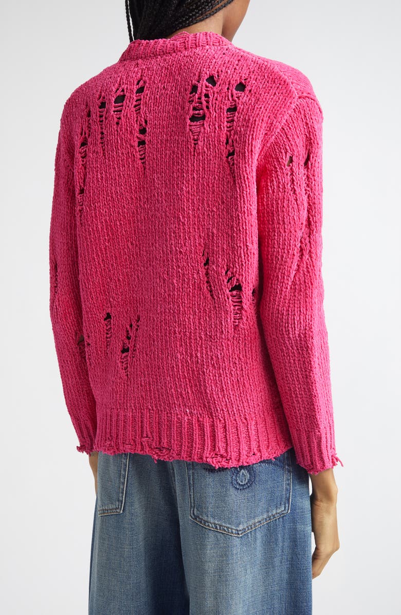 R13 Button Detail Ripped Cotton Cardigan, Alternate, color, Pink