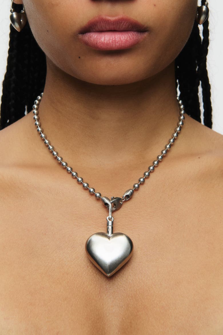 Puffed Heart Necklace, Alternate, color, Silver