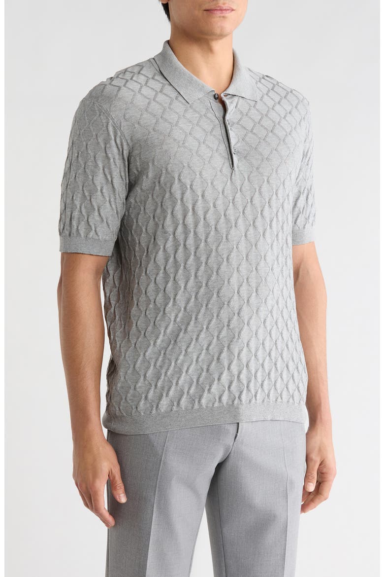 Dylan Cotton & Silk Jacquard Polo Sweater, Alternate, color, GREY