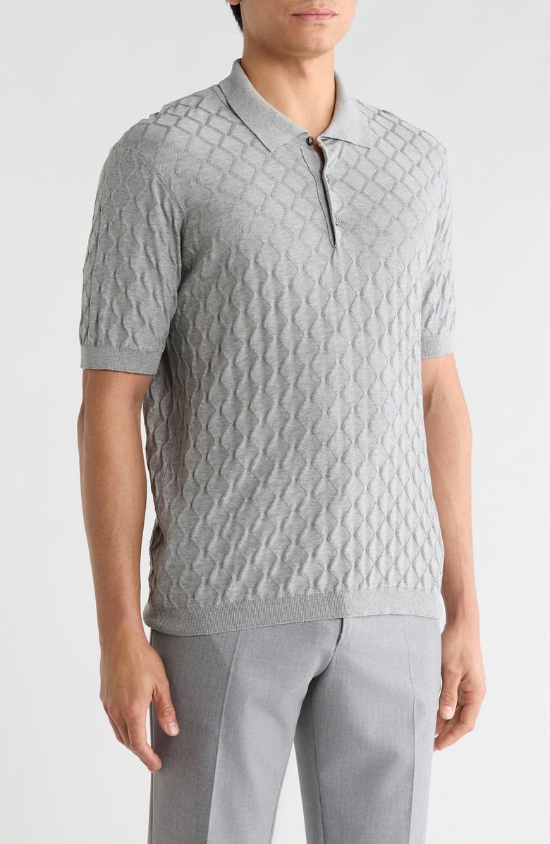 Jack Victor Dylan Cotton & Silk Jacquard Polo Sweater, Alternate, color, Grey