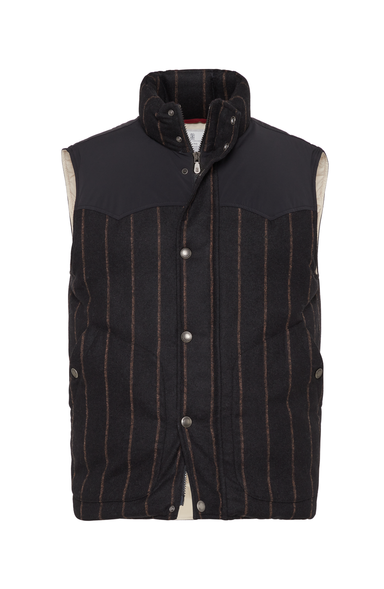 Brunello Cucinelli Chalk stripe down vest, Main, color, 