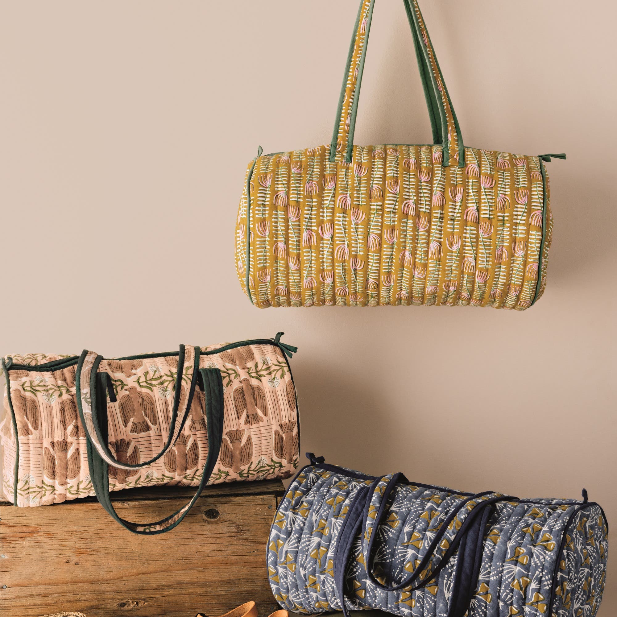 Danica Brands Venus Block Print Weekender Bag, Alternate, color, Yellow