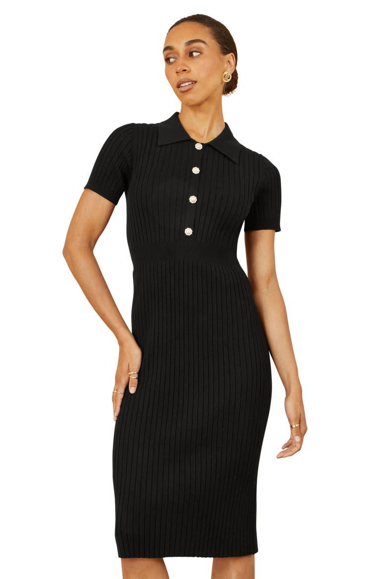 Fitted Rib Knitted Midi Dress, Alternate, color, Black