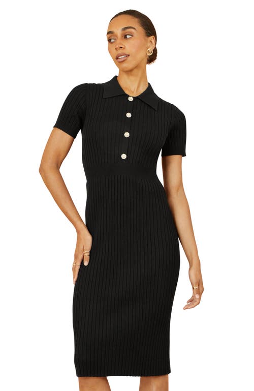 Yumi Fitted Rib Knitted Midi Dress In Black