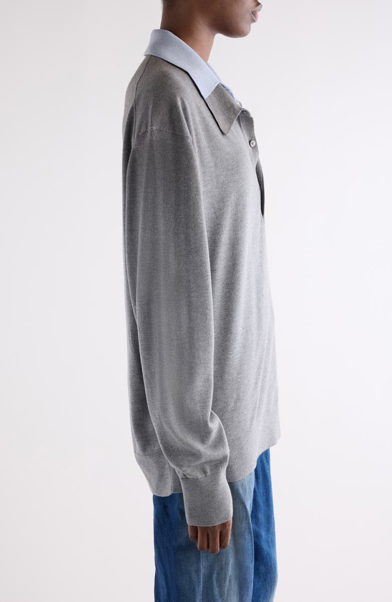 Acne Studios Koyat Layered Silk, Wool & Cashmere Polo Sweater, Alternate, color, Sky Blue/ Light Grey Melange