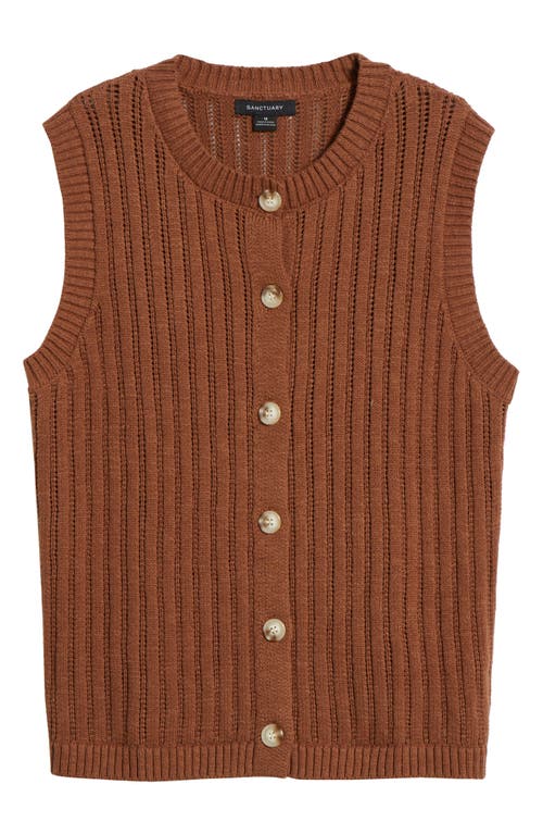 Sanctuary Pointelle Stitch Cotton Button-up Sweater Vest In Sepia