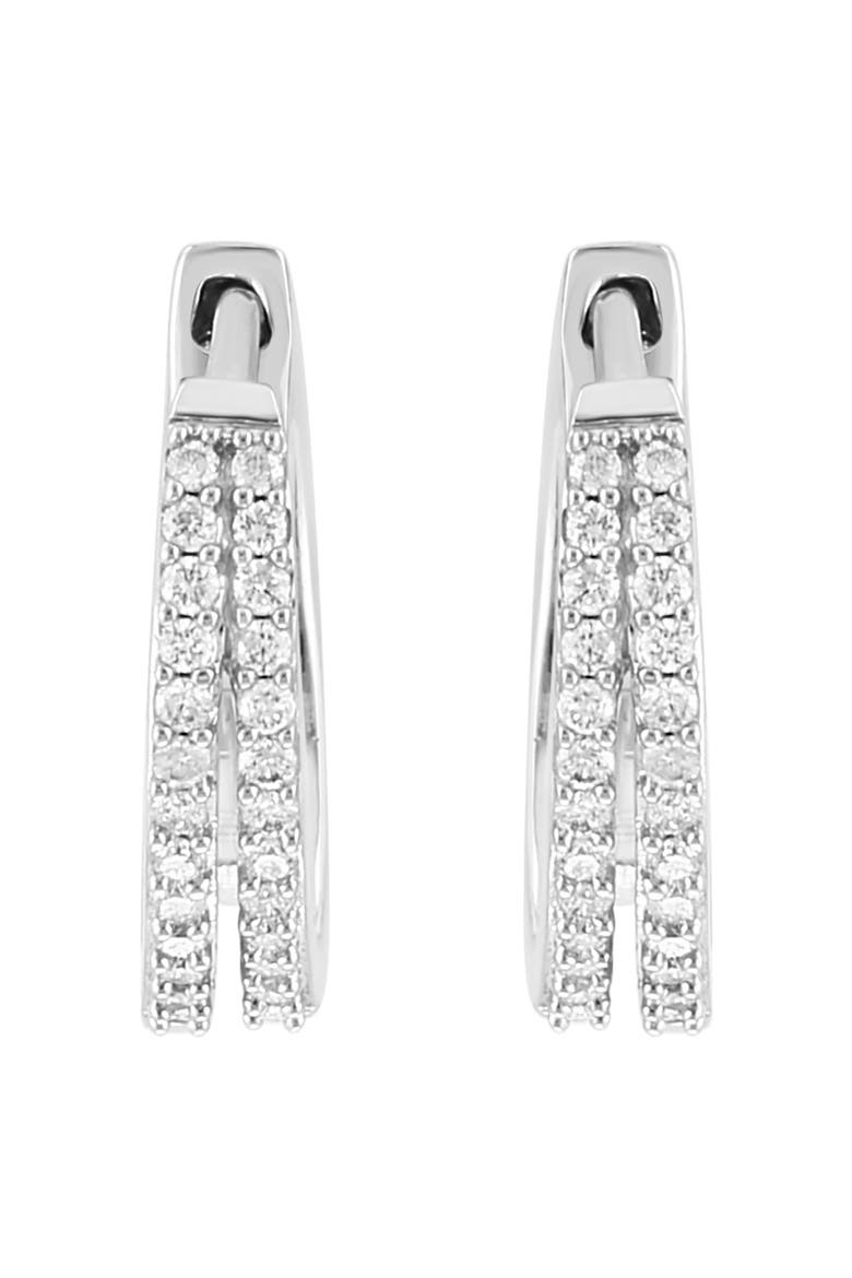 Sterling Silver Diamond Huggie Hoop Earrings, Alternate, color, SILVER