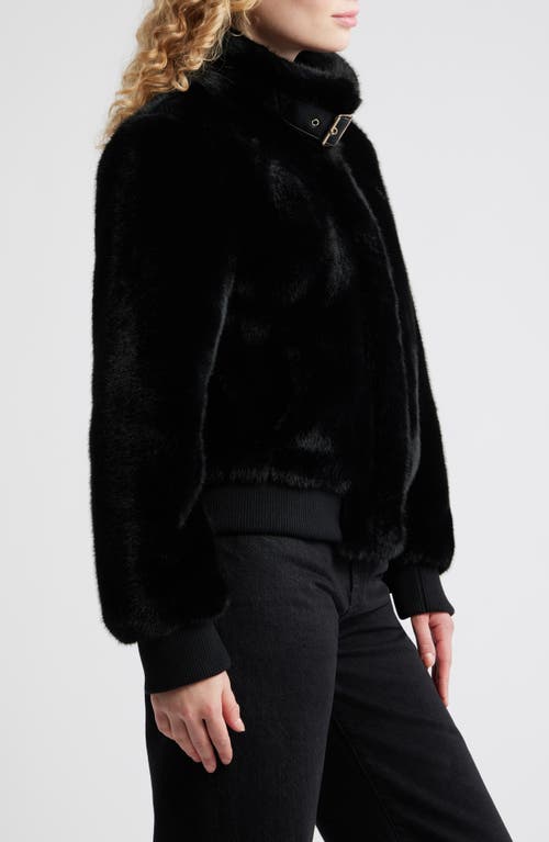 Bcbg Faux Mink Bomber Jacket In Black