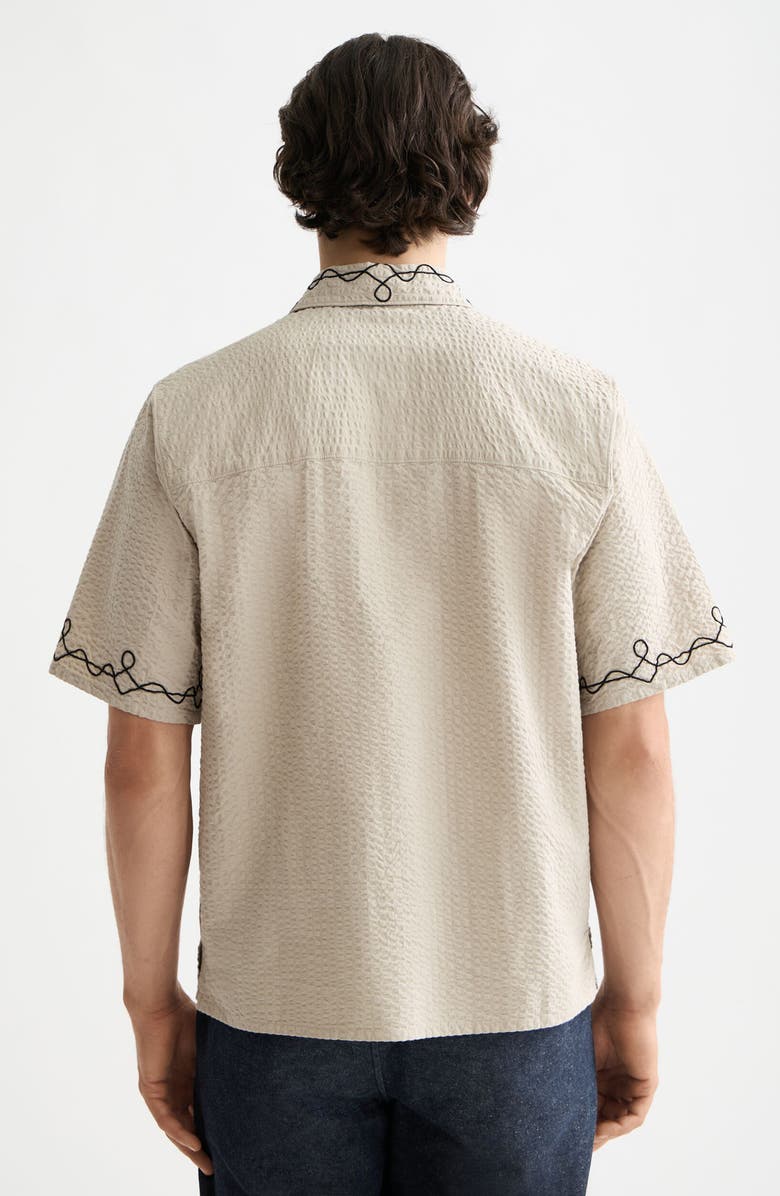Scotch & Soda Oversize Embroidered Short Sleeve Cotton Seersucker Button-Up Shirt, Alternate, color, Plaza Taupe