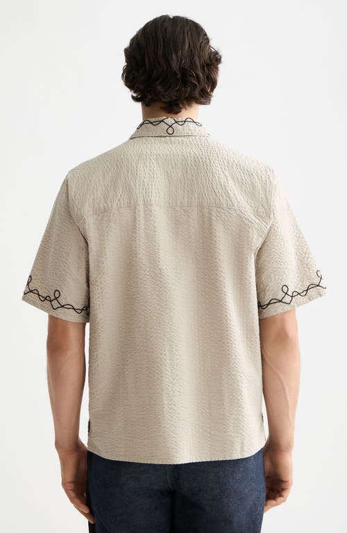 Scotch & Soda Oversize Embroidered Short Sleeve Cotton Seersucker Button-up Shirt In Neutral