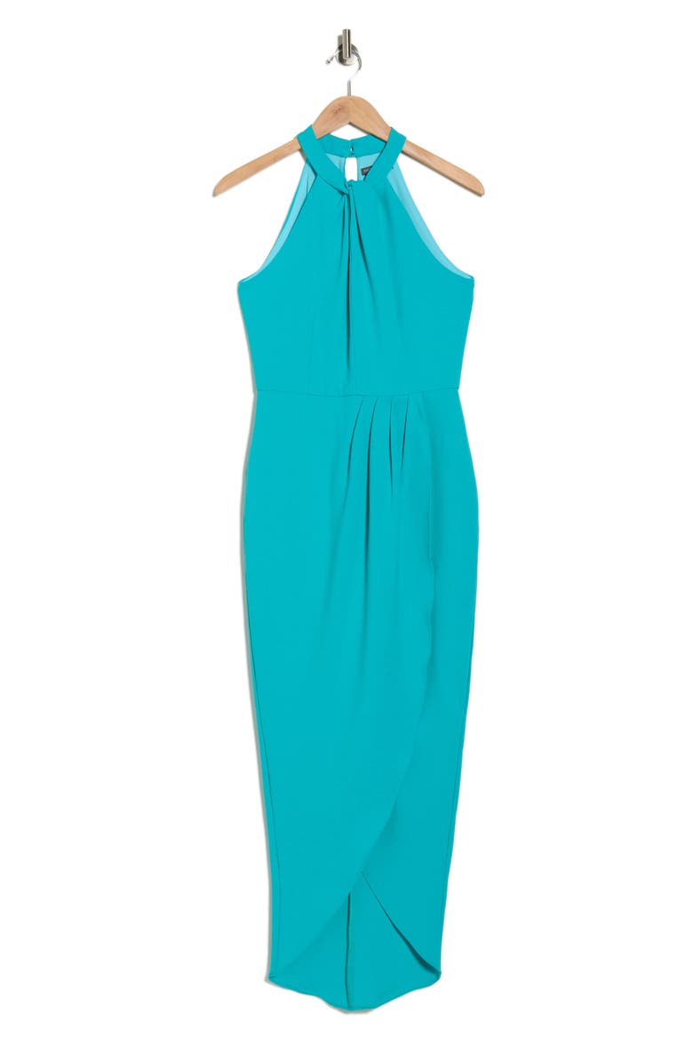 Knot Neck Halter Dress, Alternate, color, AQUA FRESH