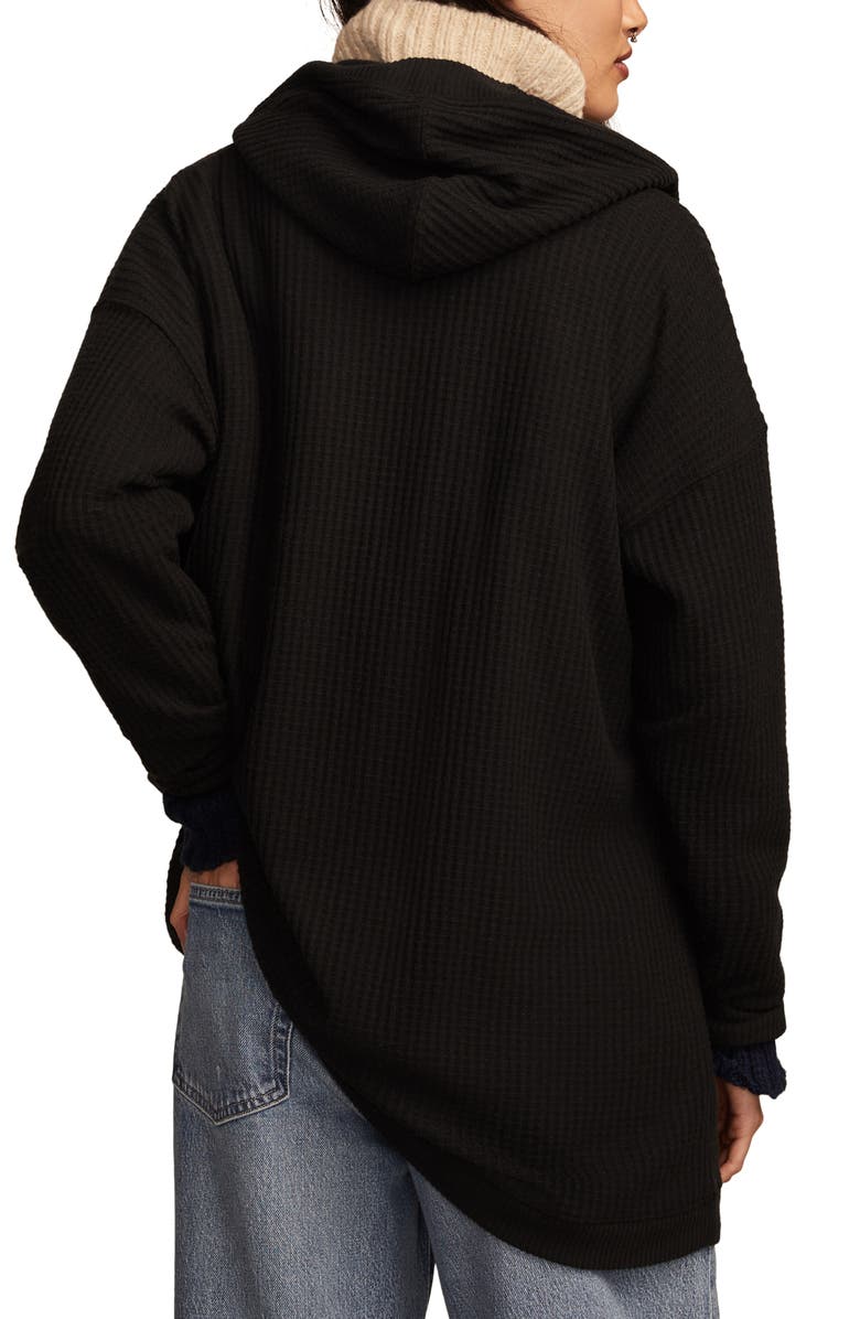 Lucky Brand Waffle Knit Shawl Hoodie, Alternate, color, Jet Black