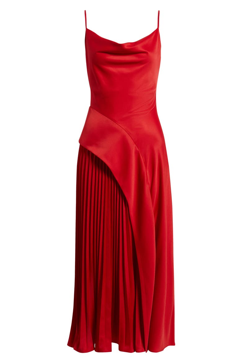 Raisa Pleat Detail Satin Slipdress, Alternate, color, RED