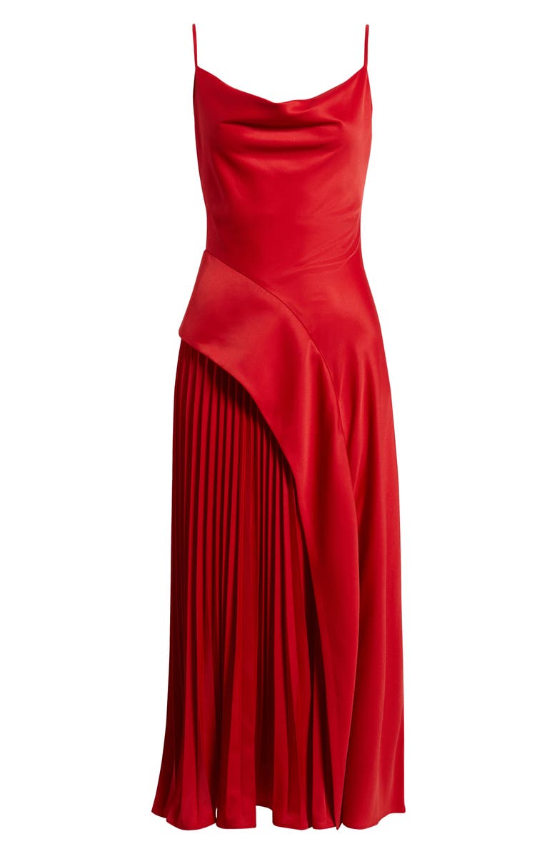 Lulus Raisa Pleat Detail Satin Slipdress, Alternate, color, Red