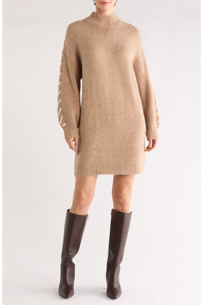 Mock Neck Long Sleeve Sweater Dress, Main, color, MOCHA-WHITE