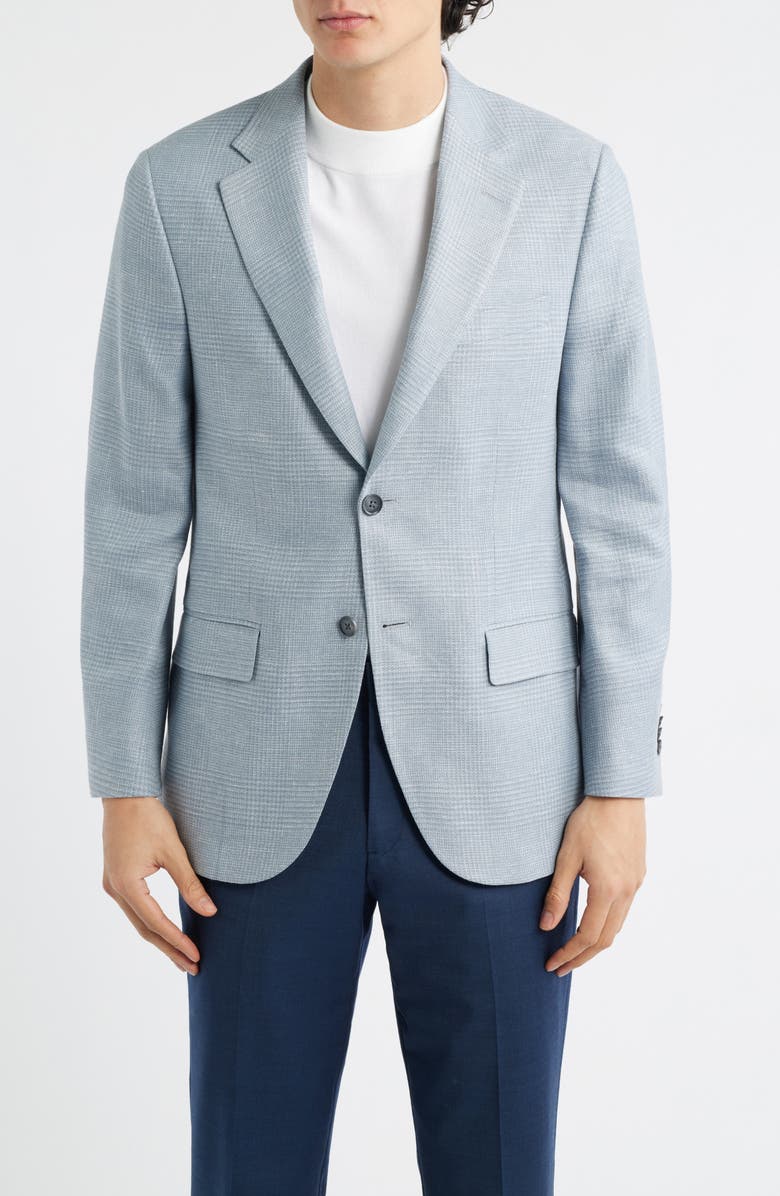 Peter Millar Hartford Classic Fit Light Blue Glen Check Linen & Wool Blend Sport Coat, Main, color, Light Blue