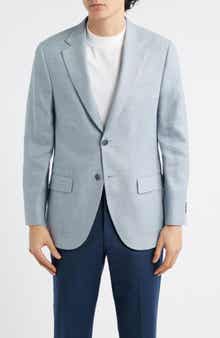 Hartford Classic Fit Light Blue Glen Check Linen & Wool Blend Sport Coat