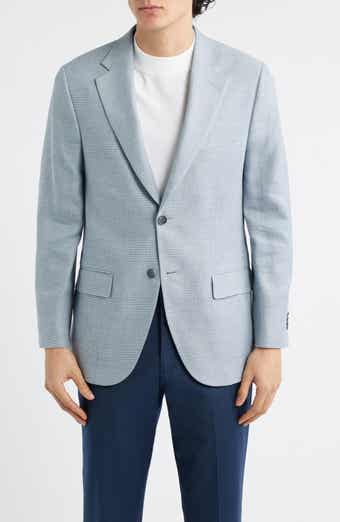 Hartford Classic Fit Light Blue Glen Check Linen & Wool Blend Sport Coat