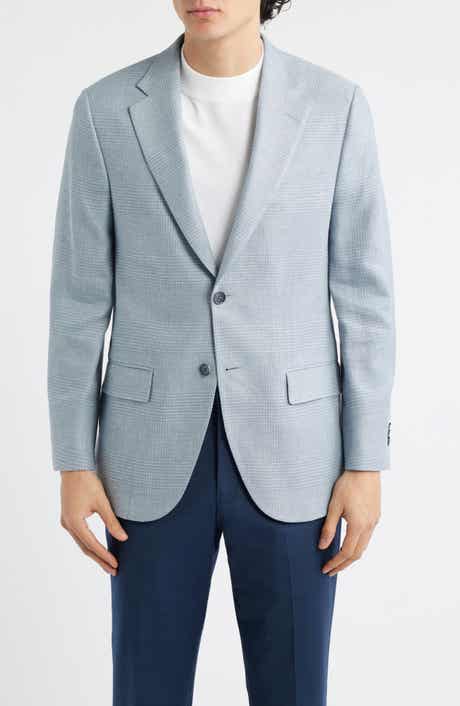 Hartford Classic Fit Light Blue Glen Check Linen & Wool Blend Sport Coat