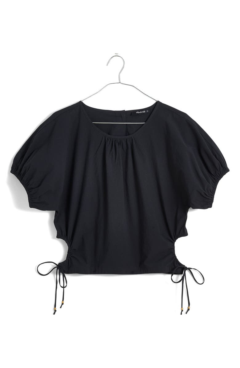 Madewell Puff Sleeve Cutout Crop Poplin Top, Main, color,