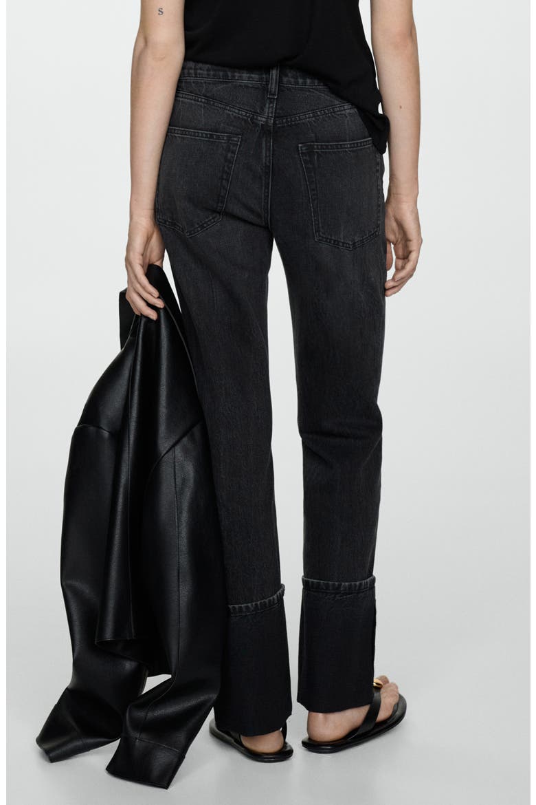 Turn-Up Hem Straight Leg Jeans, Alternate, color, BLACK DENIM