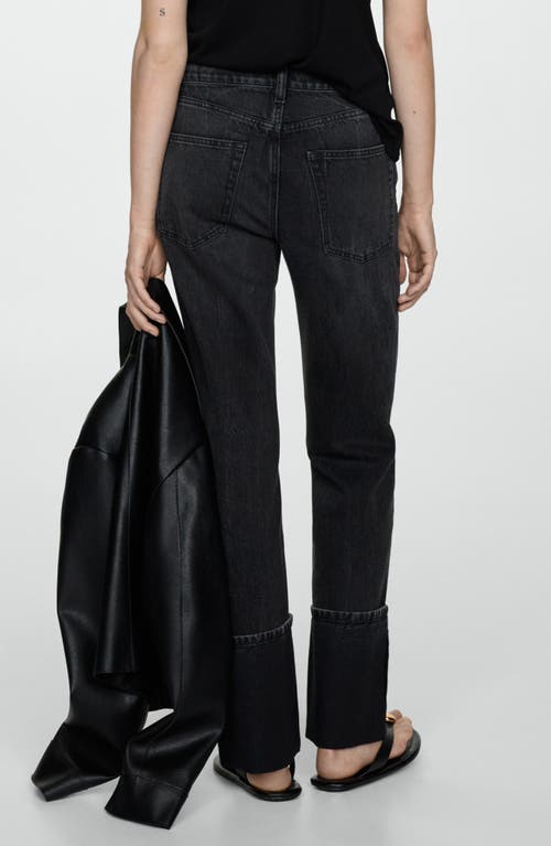 Mango Turn-up Hem Straight Jeans Black Denim In Black Denim
