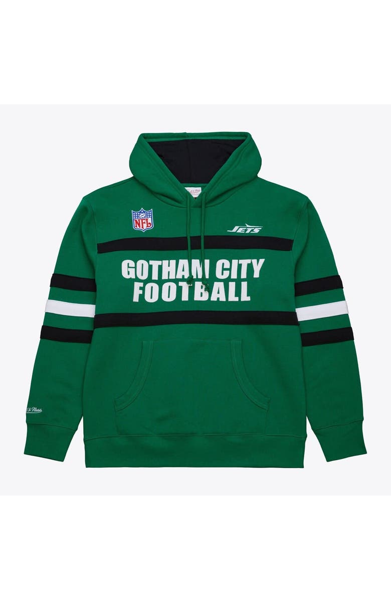 Mitchell & Ness Men's Kelly Green New York Jets Vintage Logo Head Coach Fleece Pullover Hoodie, Alternate, color, Kelly Green