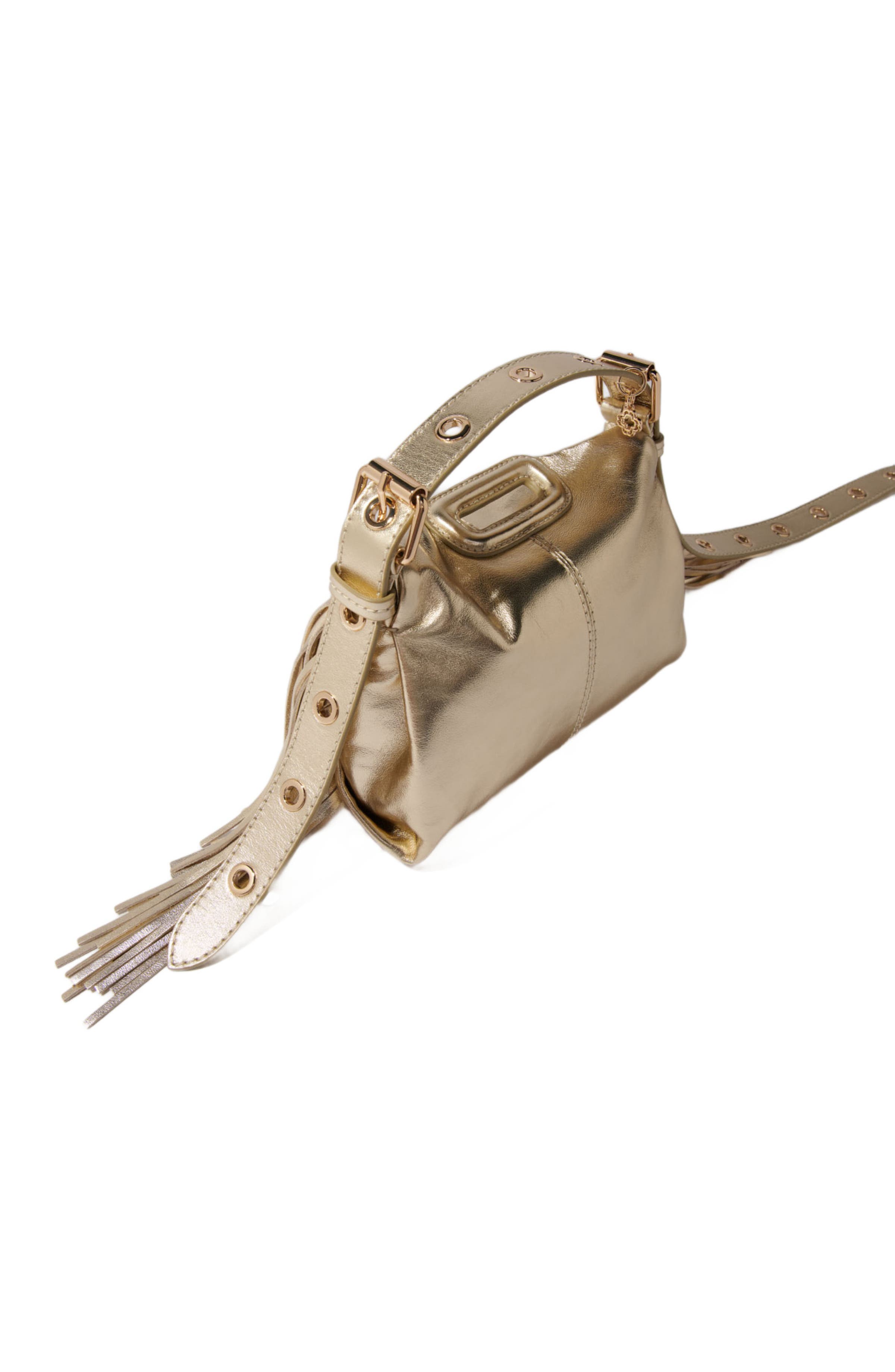 maje Miss M mini metallic leather bag, Alternate, color, Gold