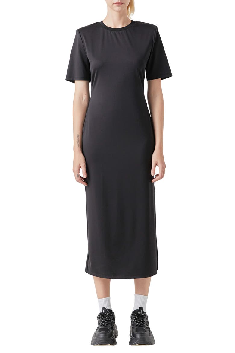 Power Shoulder Maxi Dress, Main, color, BLACK