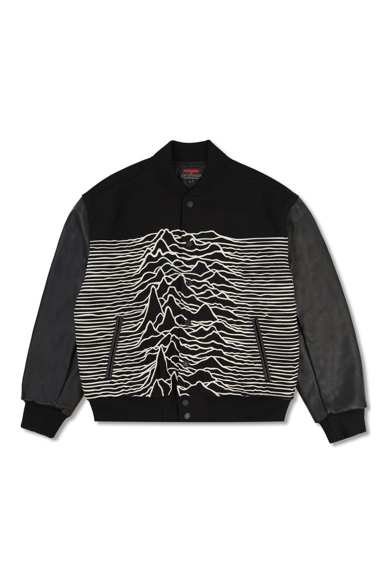 x Joy Division Unknown Pleasures Wool Blend Varsity Jacket, Alternate, color, BLACK