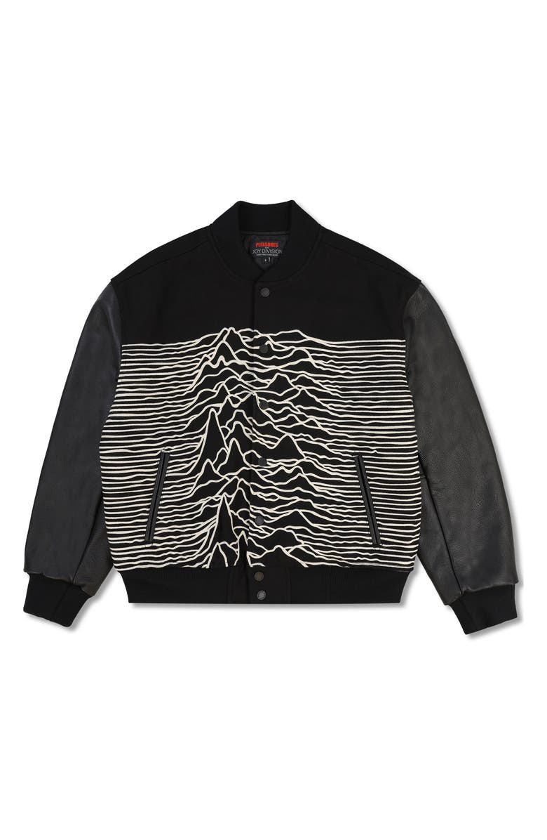 PLEASURES x Joy Division Unknown Pleasures Wool Blend Varsity Jacket, Alternate, color, 