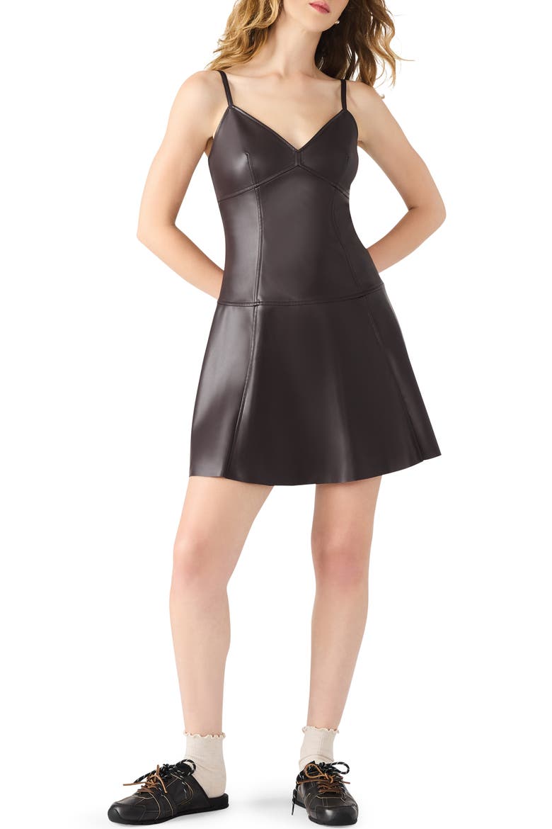 Abbott Faux Leather Minidress, Main, color, FOSSIL BROWN