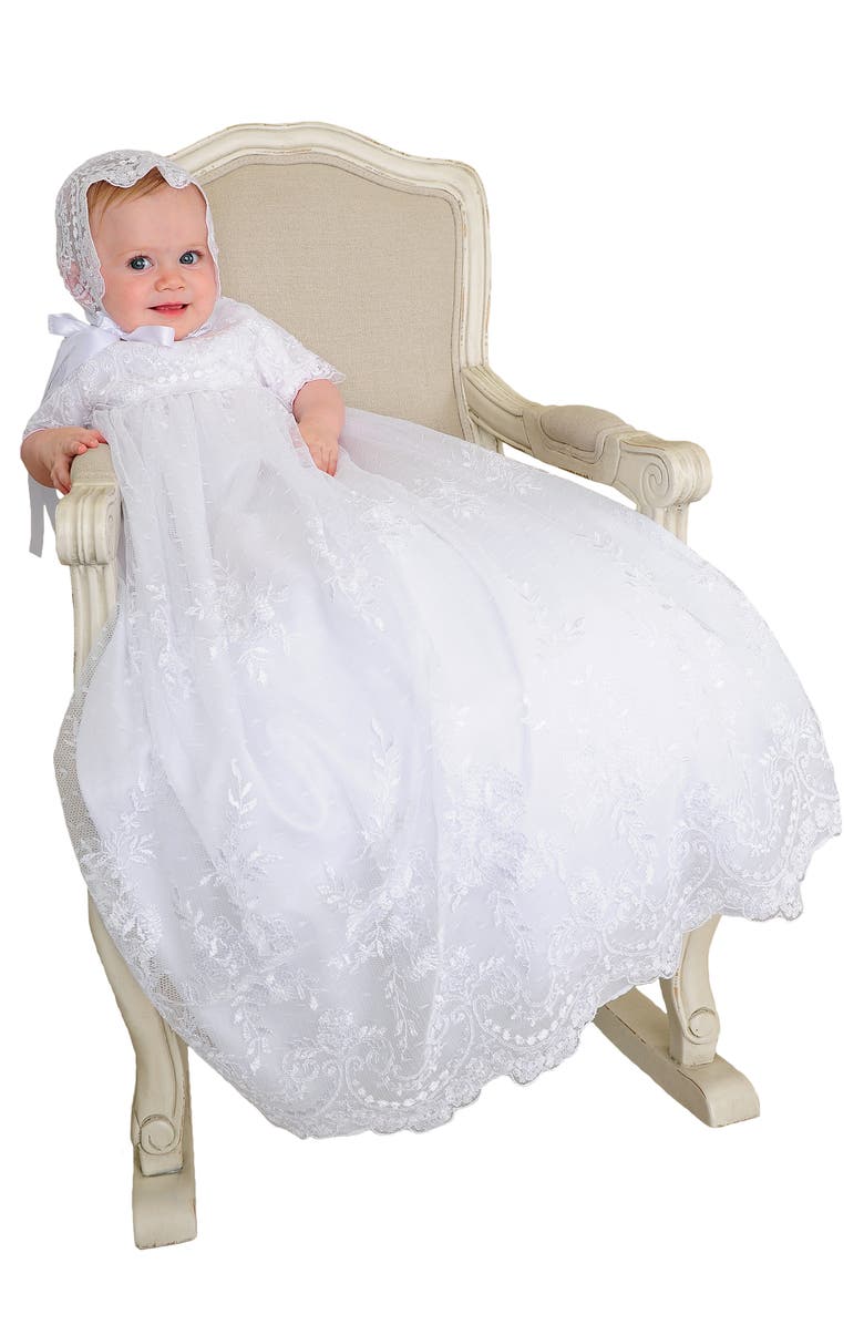Little Things Mean a Lot Christening Gown, Shawl, Slip & Bonnet Set, Alternate, color, White