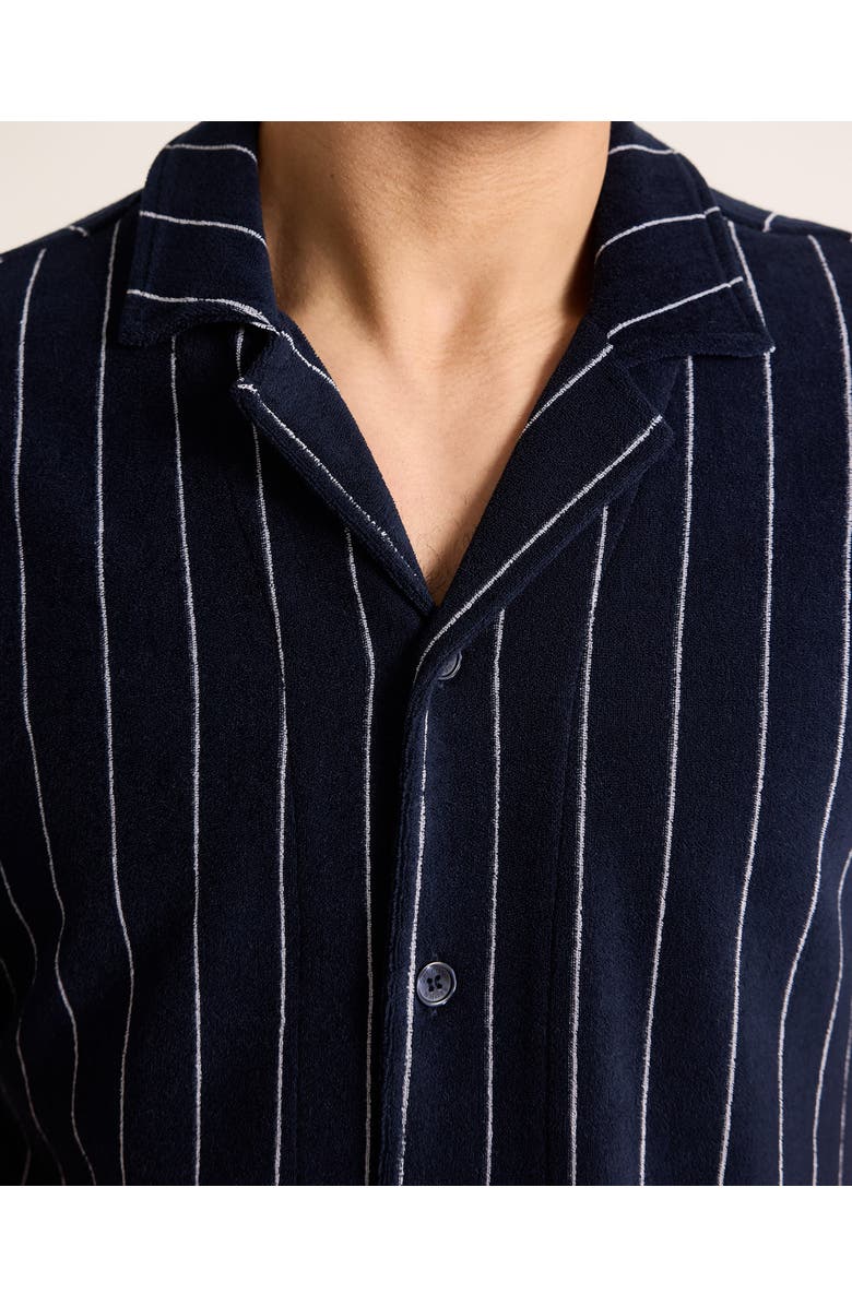 Orlebar Brown Hawkin Towelling Relaxed Fit Towelling Stripe Shirt, Alternate, color, Night Iris/White Sand