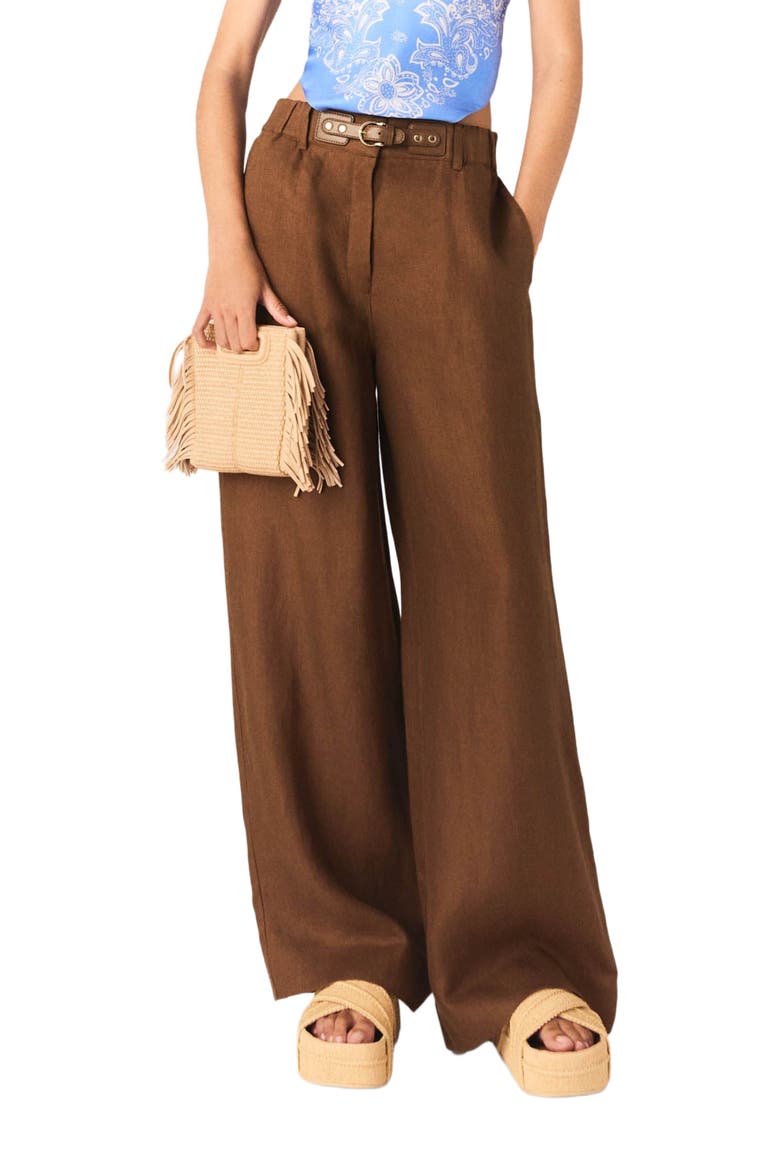 Linen-blend trousers, Main, color, Brown