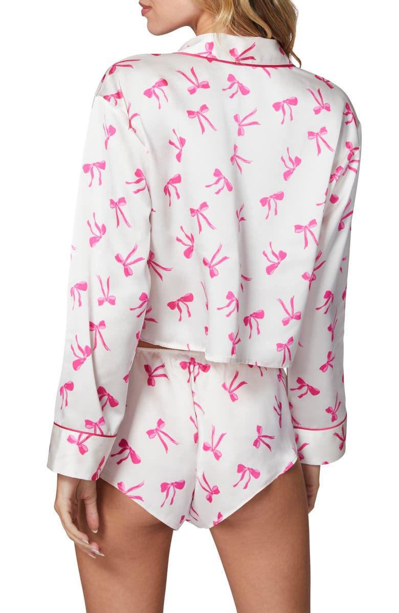 Florence by Mills Satin Sleep Crop Pajama Top, Alternate, color, Jet Stream Bows