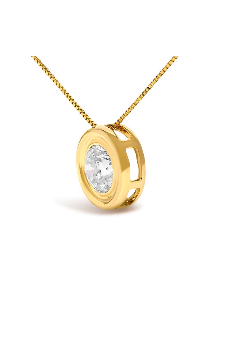 14K Yellow Gold 1 3/8 Cttw Bezel Set Round Diamond Solitaire Pendant Necklace, Alternate, color, Yellow