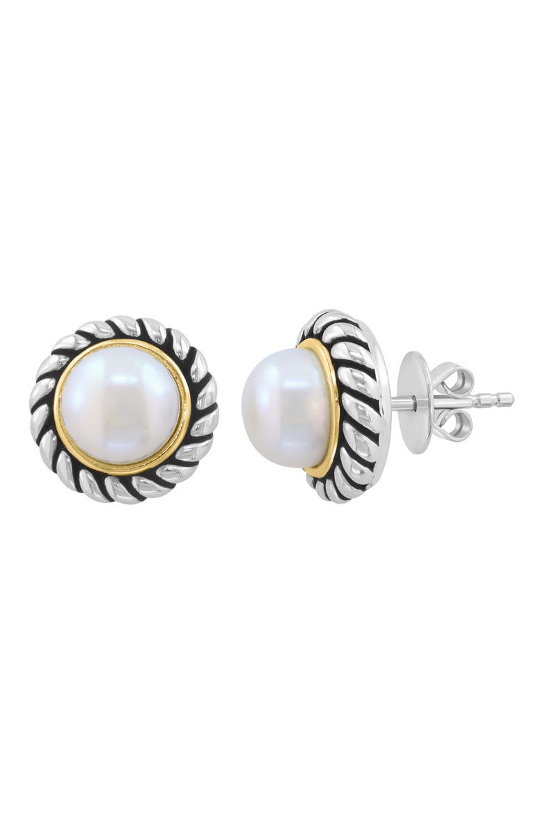 Two-Tone Freshwater Pearl Stud Earrings, Main, color, WHITE