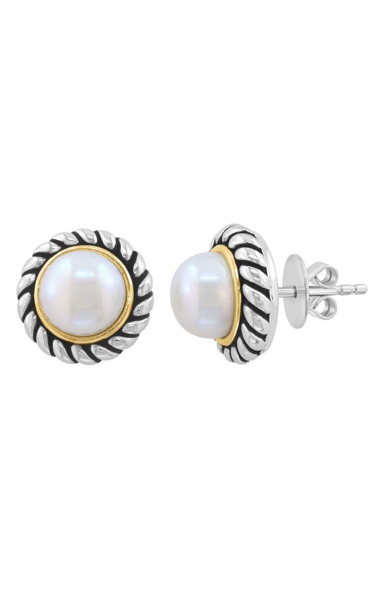 EFFY Two-Tone Freshwater Pearl Stud Earrings, Main, color, White