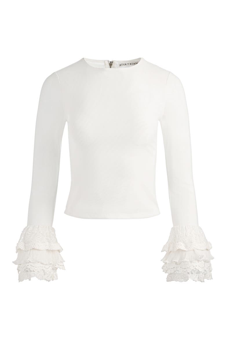 Delania Mesh Ruffle Cuff Top, Alternate, color, OFF WHITE