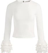 Alice + Olivia Delania Mesh Ruffle Cuff Top