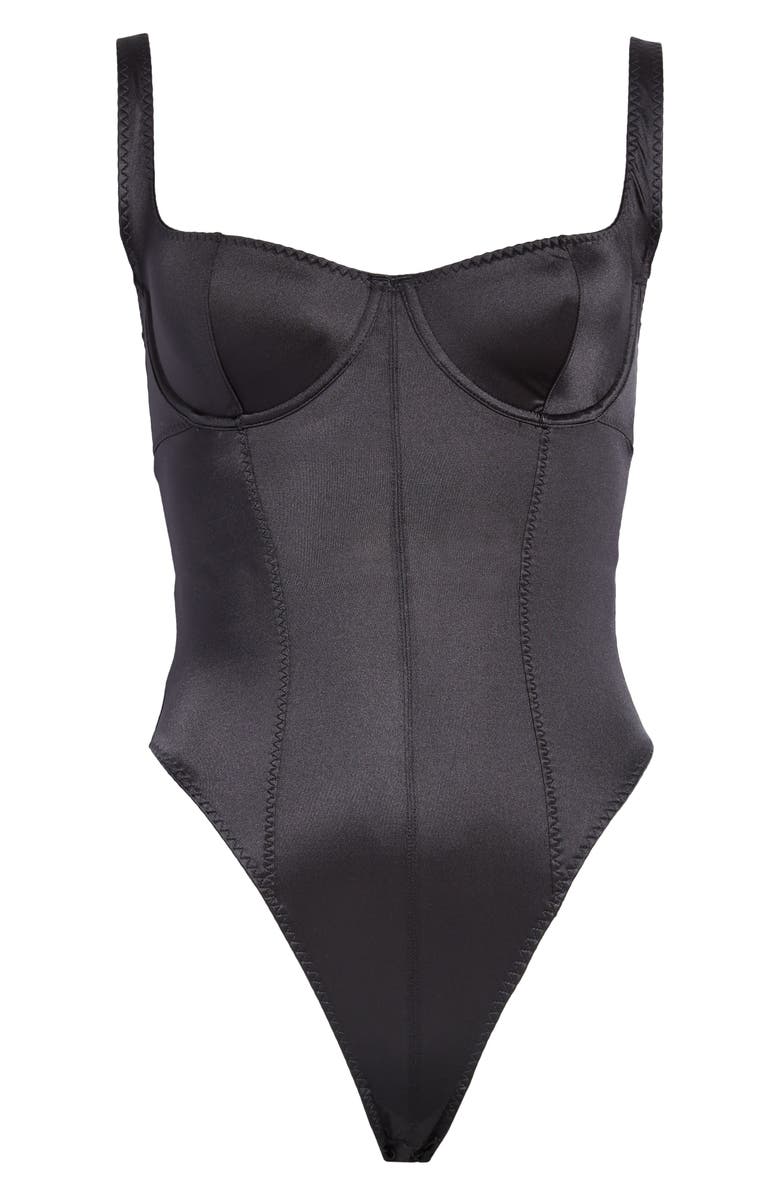 SKIMS Stretch Satin Underwire Thong Bodysuit, Alternate, color,