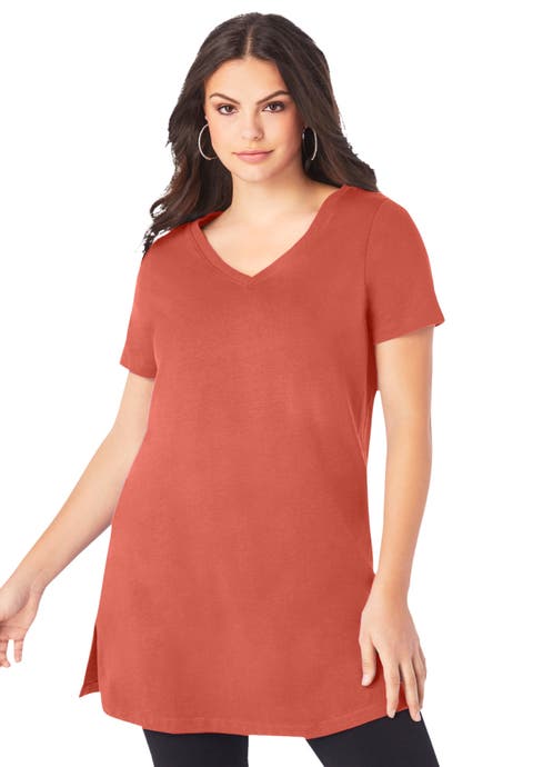Plus Size Ultimate Cotton V-Neck Short Sleeve Tunic (Plus)