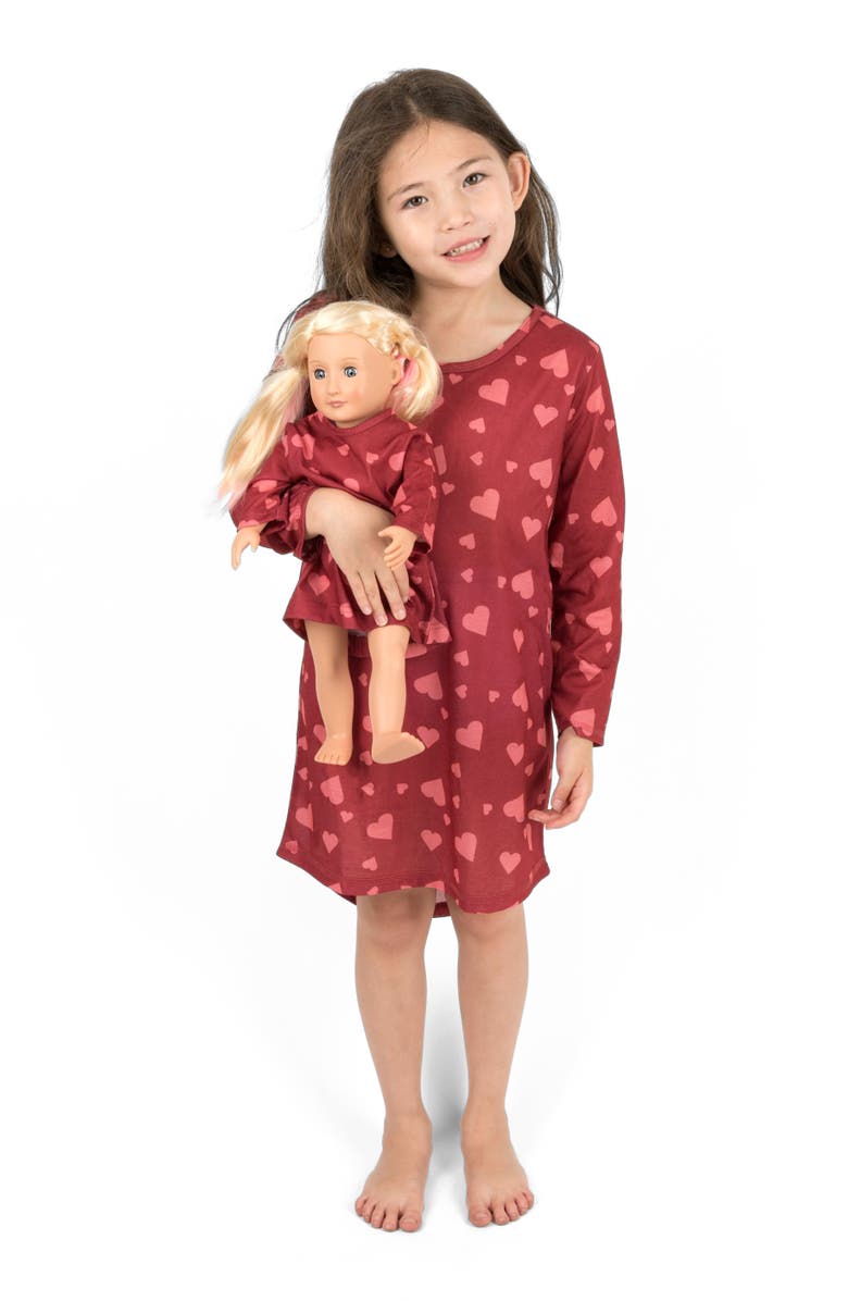 Leveret Girls Long Sleeve Nightgown with Matching Doll Nightgown, Printed Design, Alternate, color, Hearts
