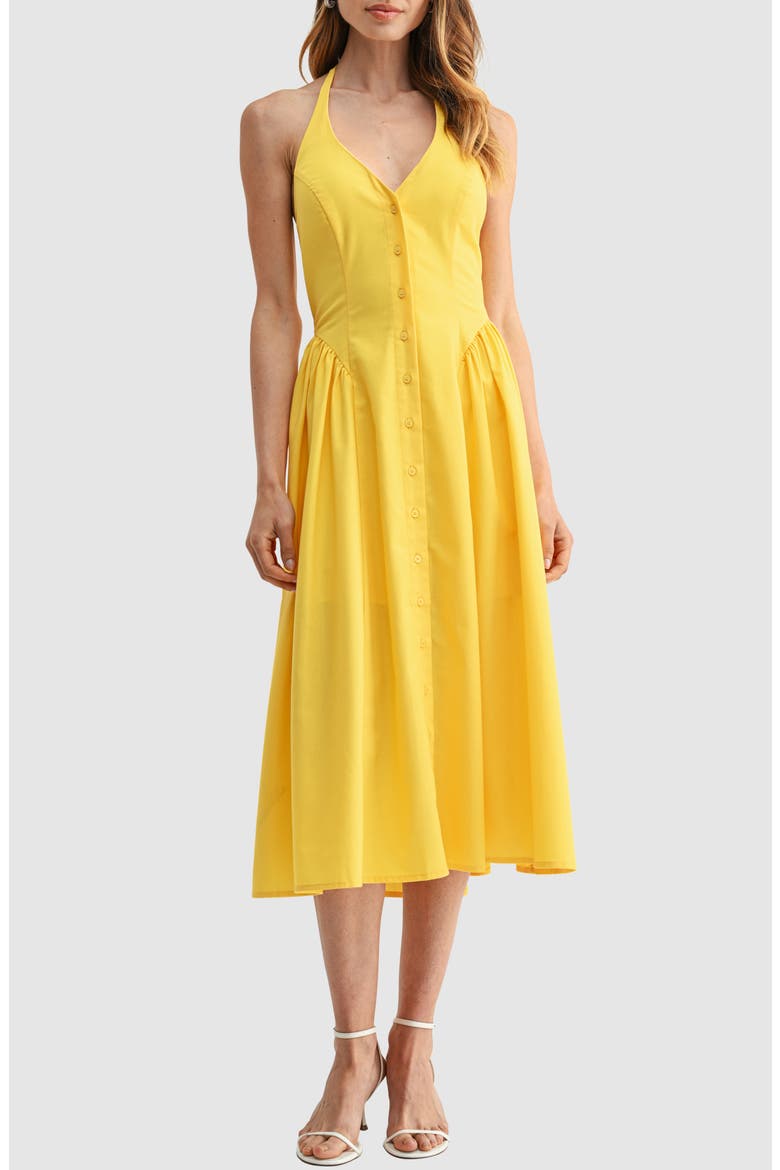 Halter Button Front Midi Dress, Main, color, YELLOW