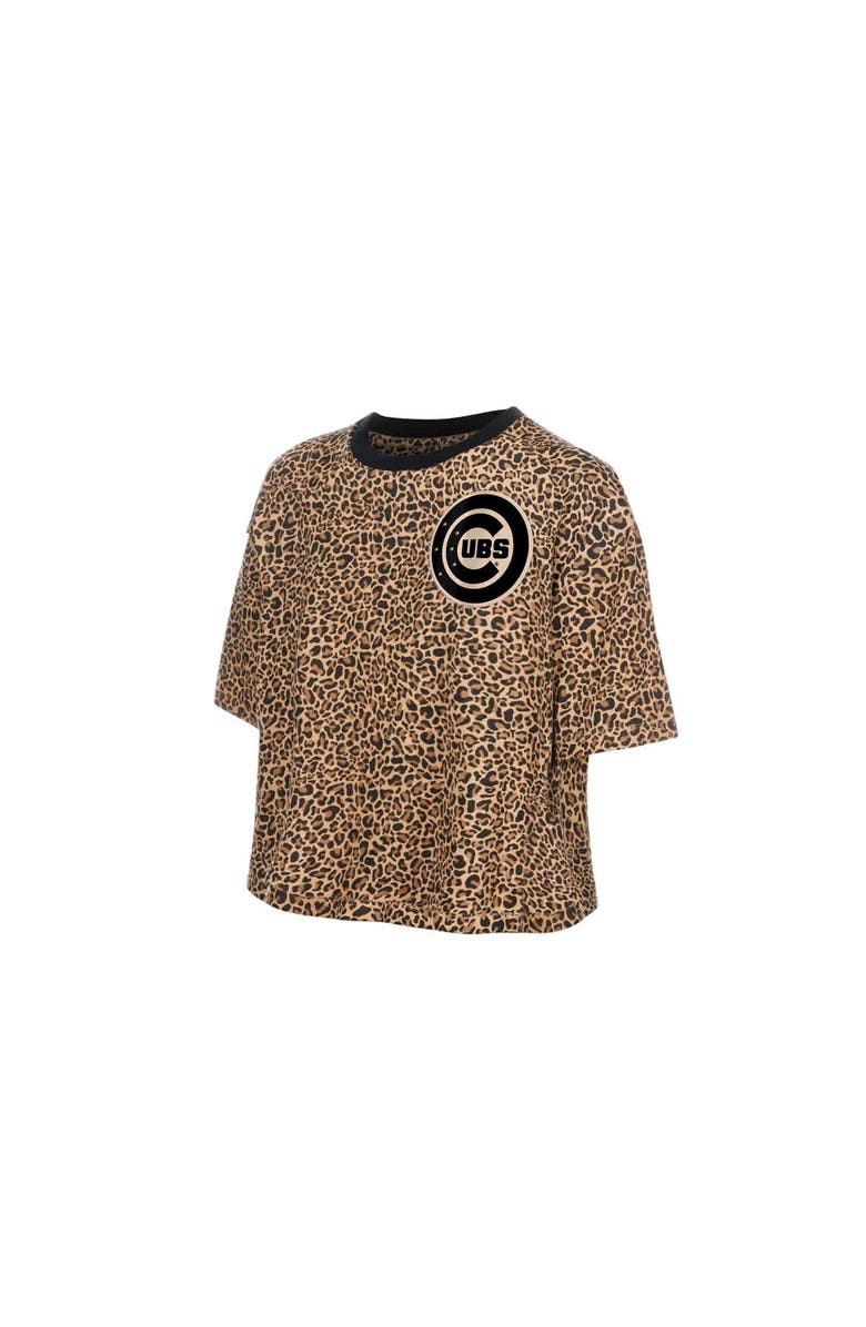 New Era Women's New Era  Brown Chicago Cubs Leopard Boxy Cropped T-Shirt, Alternate, color, Brown